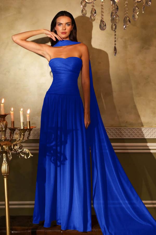 Sleeveless Square Strapless Prom Dress With Pleated