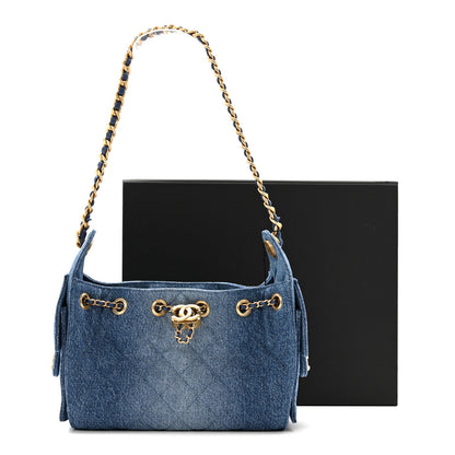 Washed Denim Quilted Mini Chanel 25 Handbag Blue