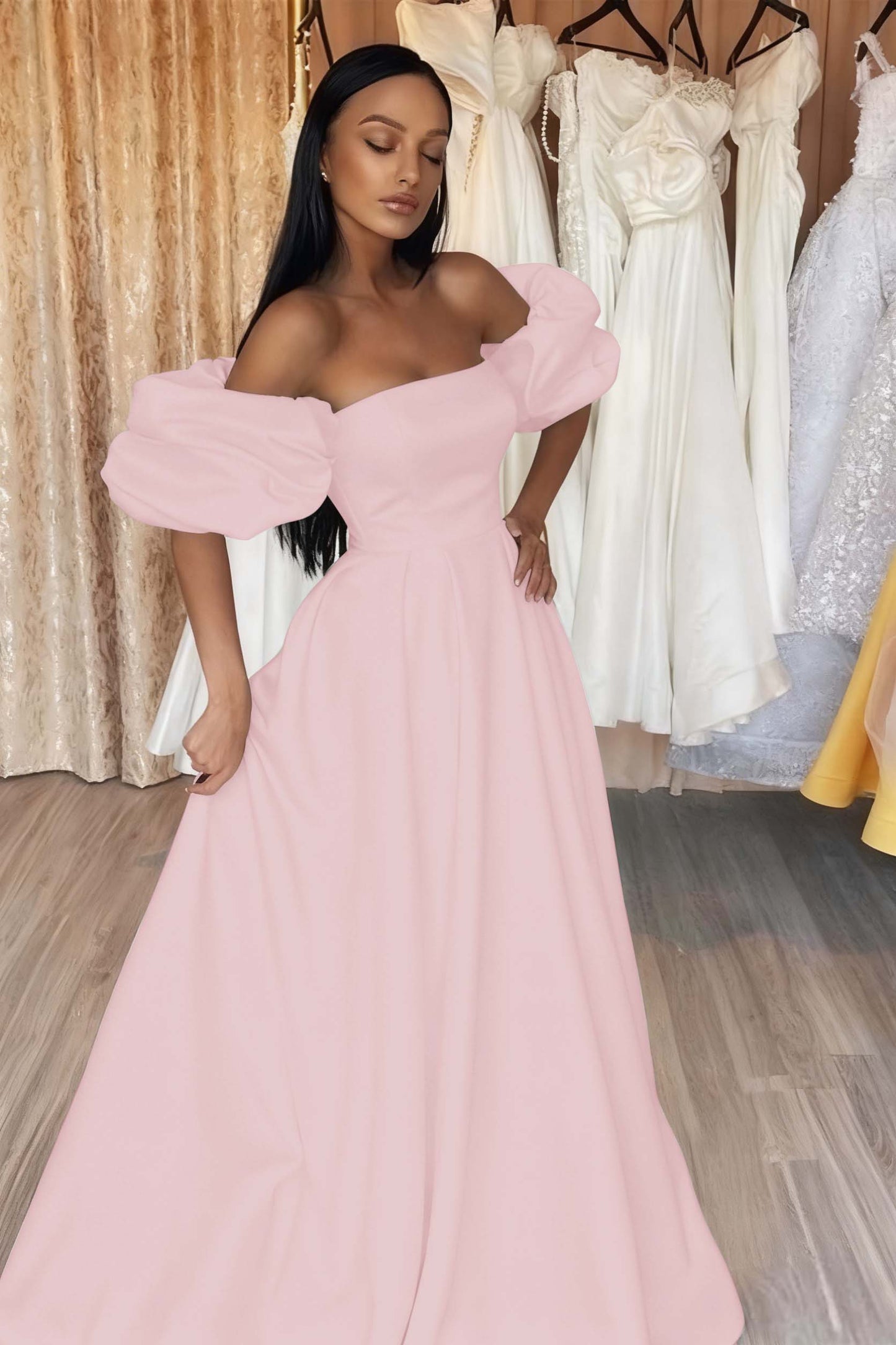 Black Off-The-Shoulder Prom Dress A Line