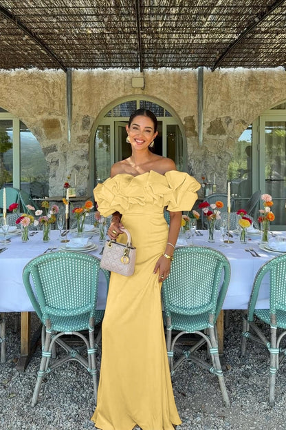Satin Sleeveless Off-The-Shoulder Long Evening Dress With Pleated
