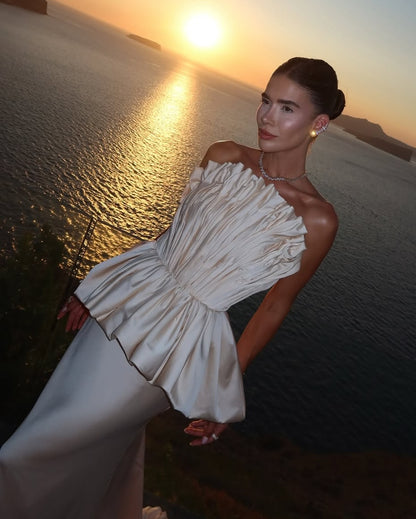 Stunning Sleeveless Square Pleated Evening Dress