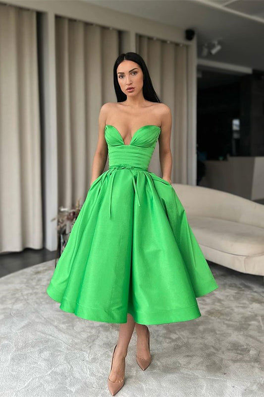 Sweetheart Green Short Evening Dress A-Line With Pockets