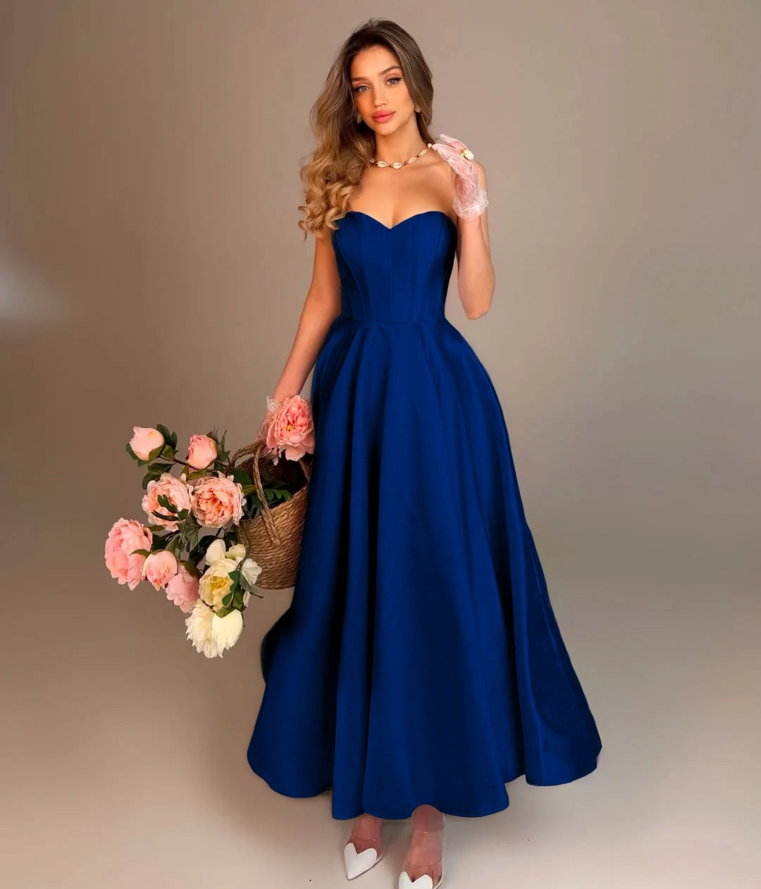 Elegant Sky Blue Sleeveless Sweetheart A-Line Evening Dress