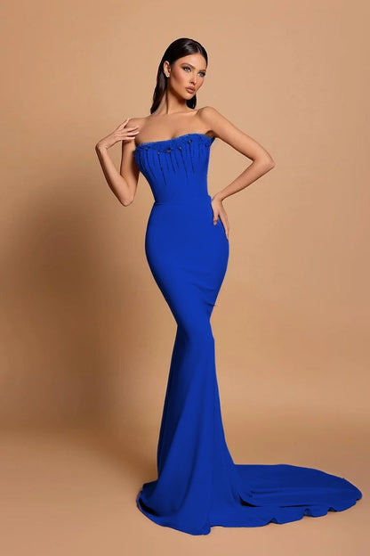 Strapless Pink Sleeveless Long Mermaid Beading Evening Dress