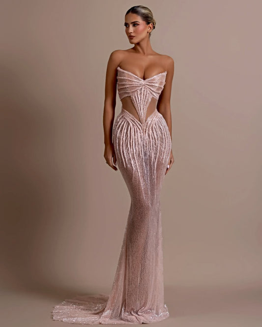 Sexy Sleeveless V-Neck Mermaid Prom Dress With Beads