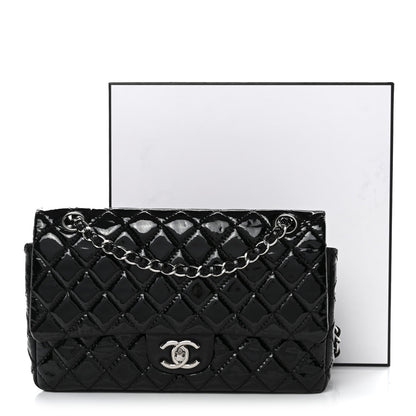 Patent Quilted Medium Double Flap Black