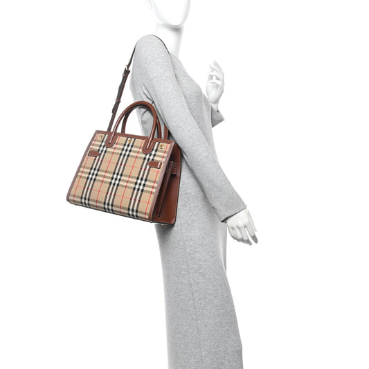 Calfskin Vintage Check Two Handle Title Bag Archive Beige
