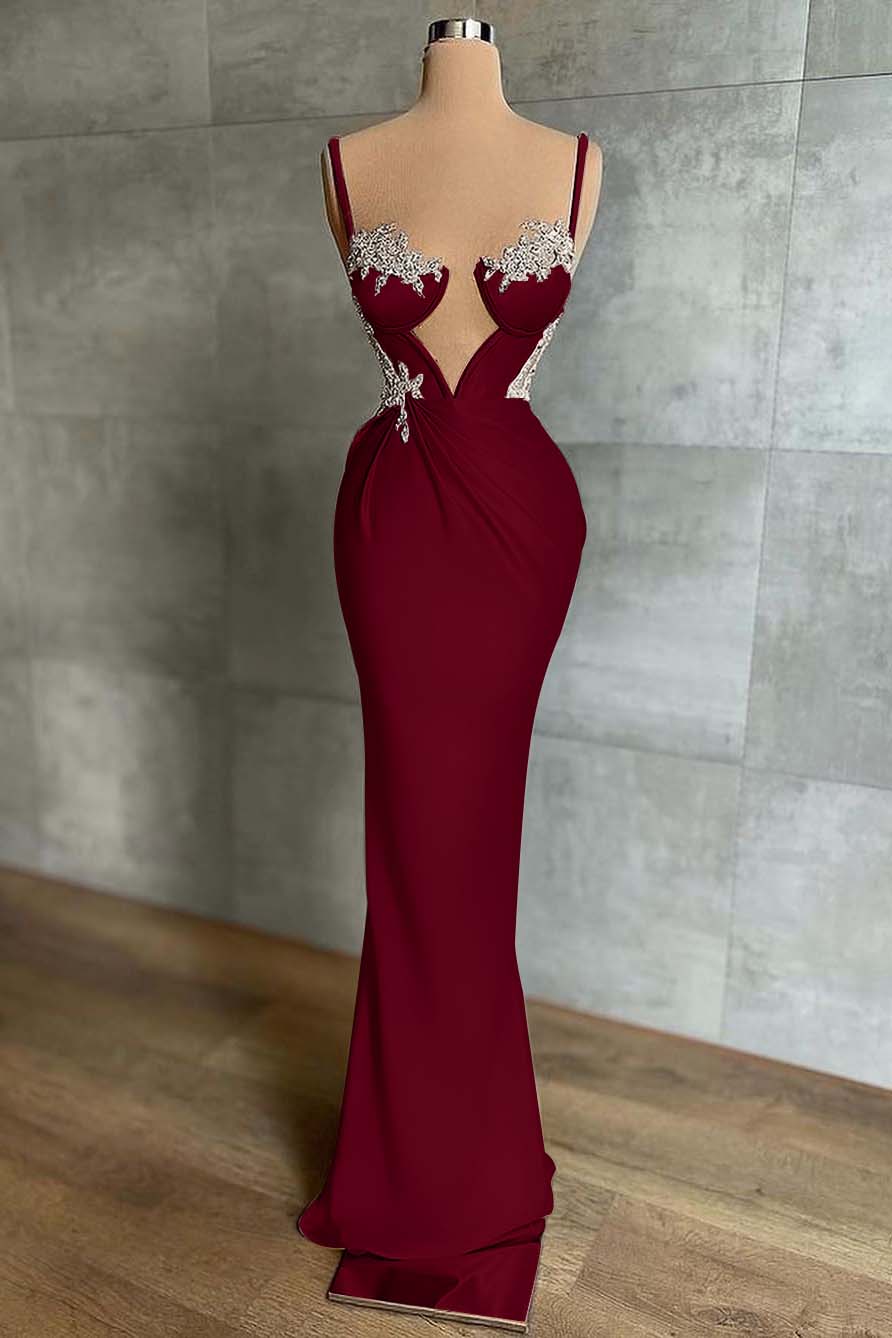 Pink Spaghetti-Strap Mermaid Prom Dress Sleeveless