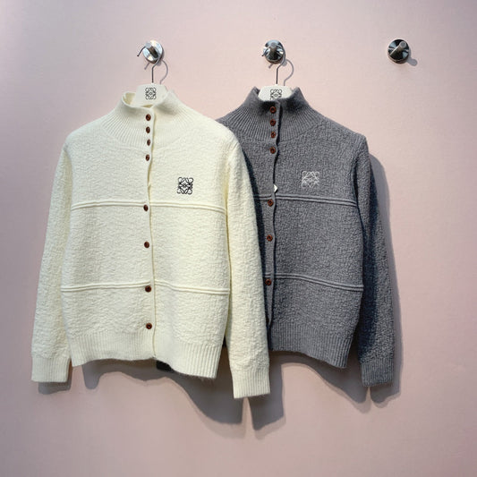 Loewe 2025 Cardigan White and Grey Wool 327437