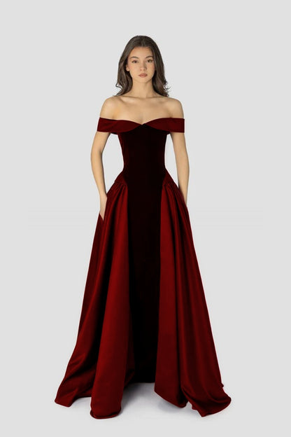 Dreamy Satin Sleeveless Off the Shoulder A-Line Long Evening Dress