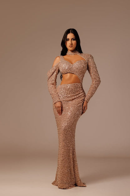 Chic Long Sleeves Sweetheart High Necked Mermaid Prom Dress With Sequins