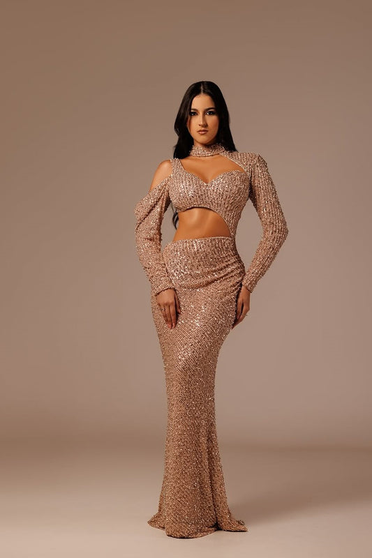 Chic Long Sleeves Sweetheart High Necked Mermaid Prom Dress With Sequins