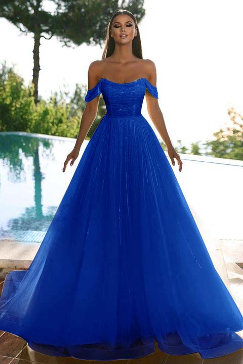 Sleeveless Strapless Off-Shoulders A-Line Sequins Prom Dress