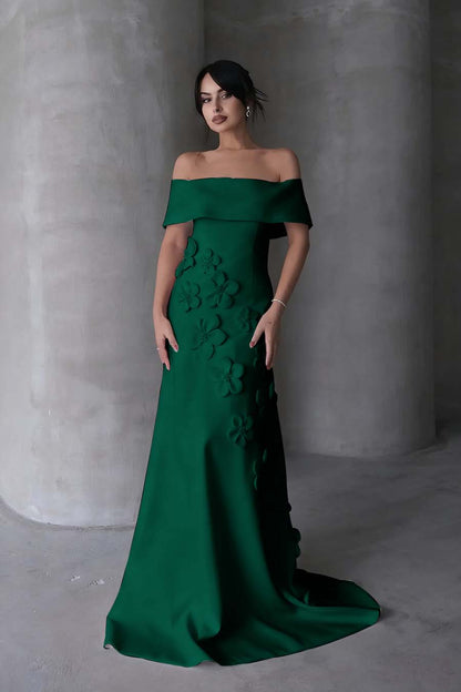 Sleeveless Off-Shoulders Prom Dress With Handmade Flower