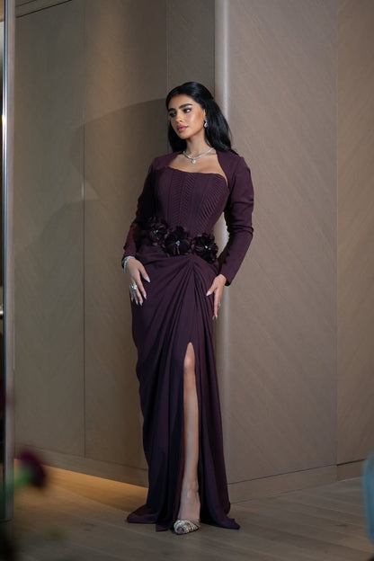 Sophisticated Long Sleeves Long Prom Dress With Handmade Flower