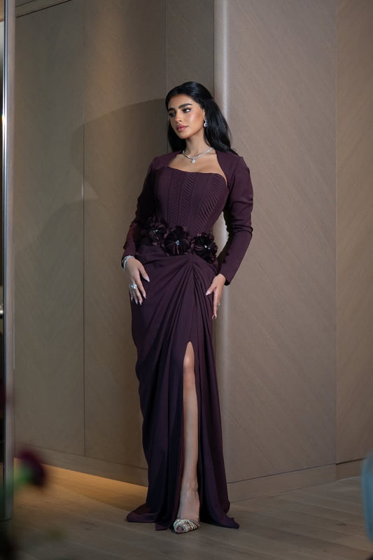 Sophisticated Long Sleeves Long Prom Dress With Handmade Flower