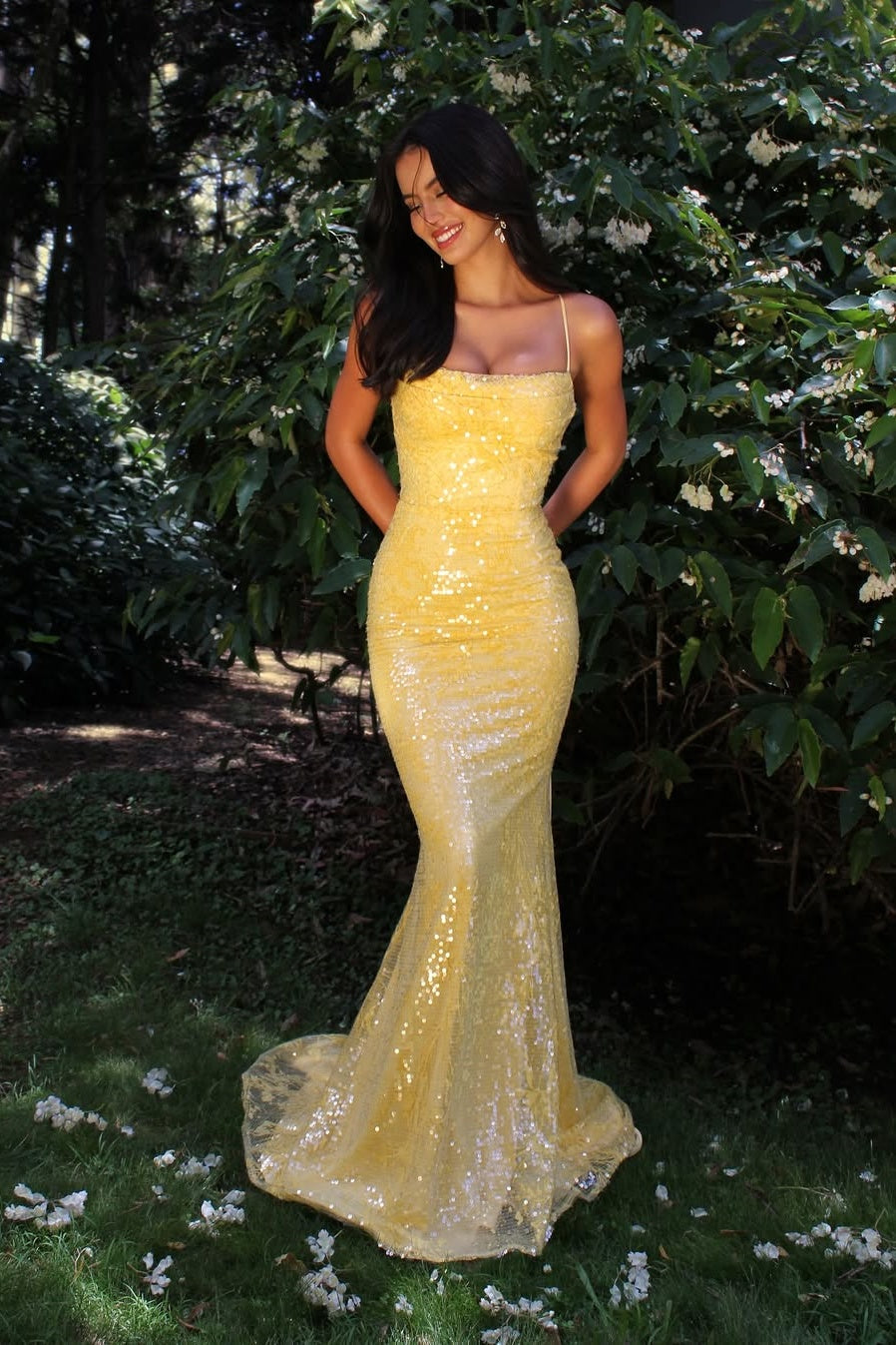 Sleeveless Spaghetti Straps Square Prom Dress With Sequins