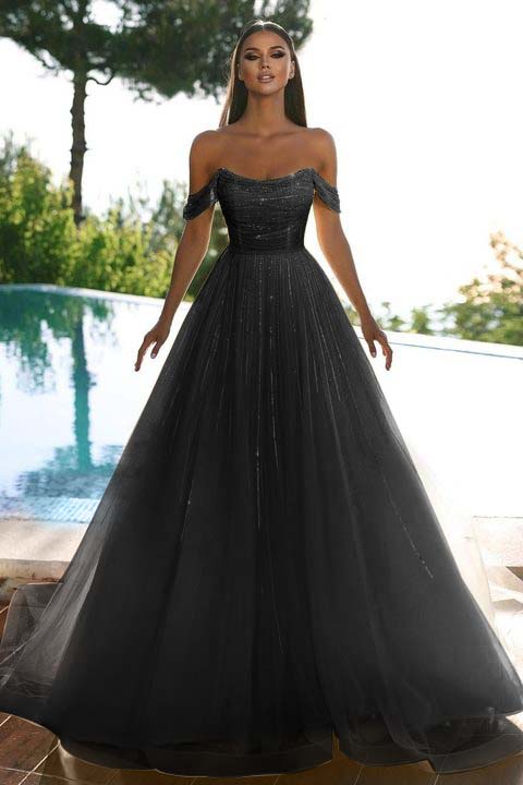 Sleeveless Strapless Off-Shoulders A-Line Sequins Prom Dress