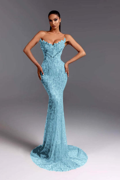 Sleeveless Strapless V-Neck Beads Mermaid Prom Dress