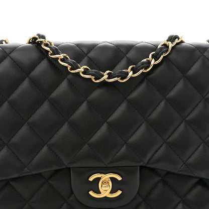 Lambskin Quilted Jumbo Single Flap Black