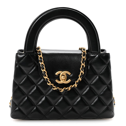 Shiny Aged Calfskin Quilted Nano Kelly Shopper Black