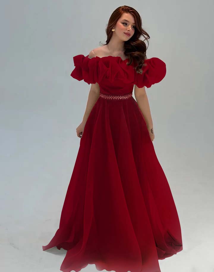 Fashionable Off-The-Shoulder Rhinestone A-Line Tulle Evening Dress