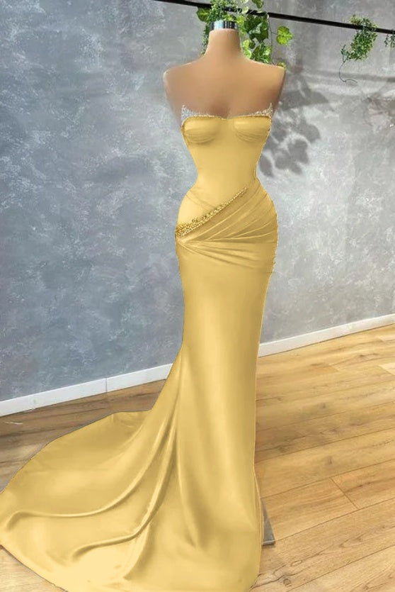 Dark Green Mermaid Prom Dress Strapless With beads