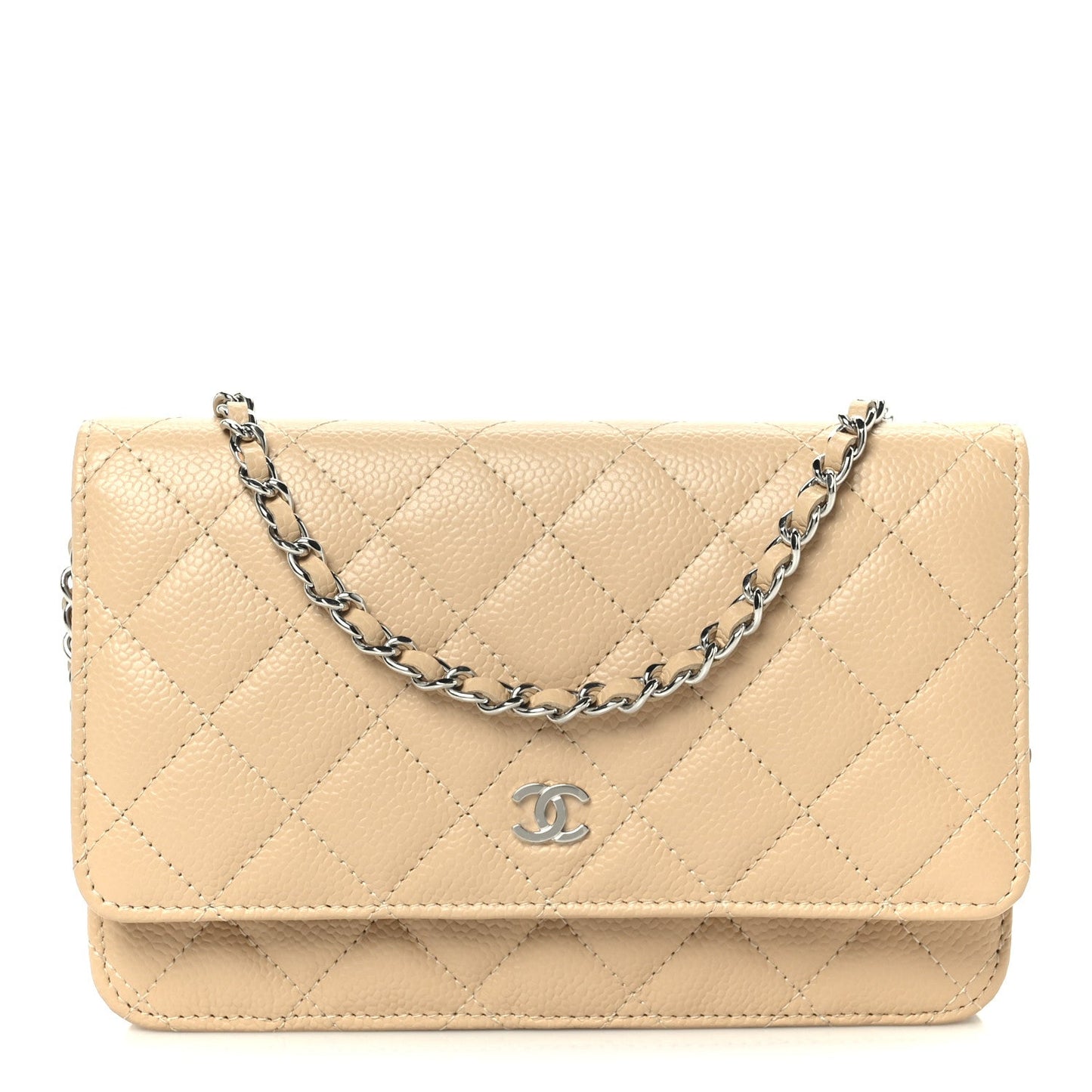 Caviar Quilted Wallet on Chain WOC Beige