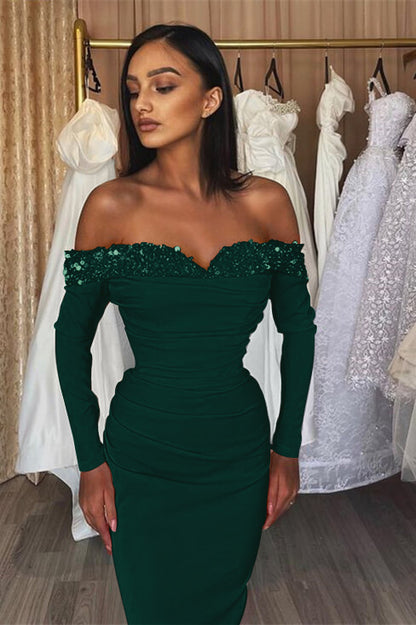 Chic Orange Off-The-Shoulder Long Sleeves Strapless Mermaid Prom Dress With Sequins