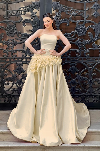 Charming Sleeveless Square A-Line Evening Dress With Handmade Flower