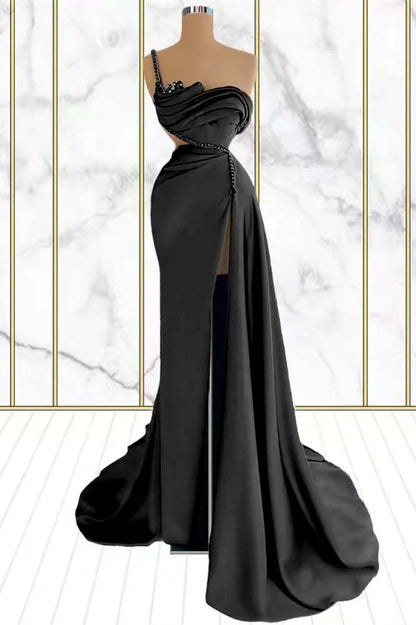 Emerald Rhinestone Mermaid One Shoulder Prom Dress With Split