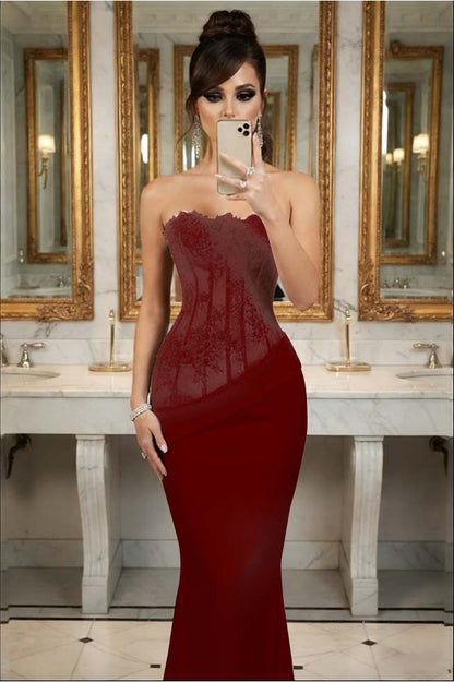 Black Sleeveless Strapless Lace Mermaid Embroidery Prom Dress