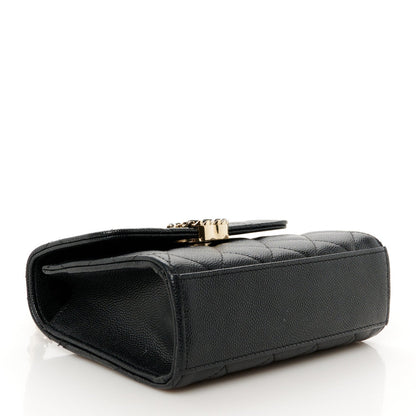 Caviar Quilted Double Chain Top Handle Flap With Chain Black