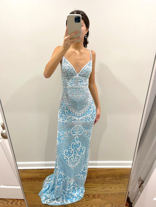 V Neck Blue Prom Dress Evening Dress Graduation Dress fg8431