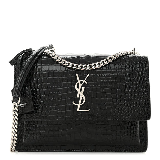 Calfskin Crocodile Embossed Medium Monogram Sunset Black