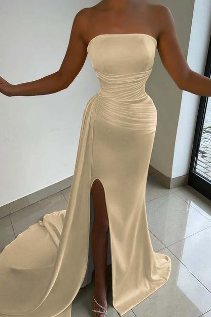 Yellow Strapless Prom Dress Court With Split
