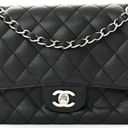 Caviar Quilted Medium Double Flap Black