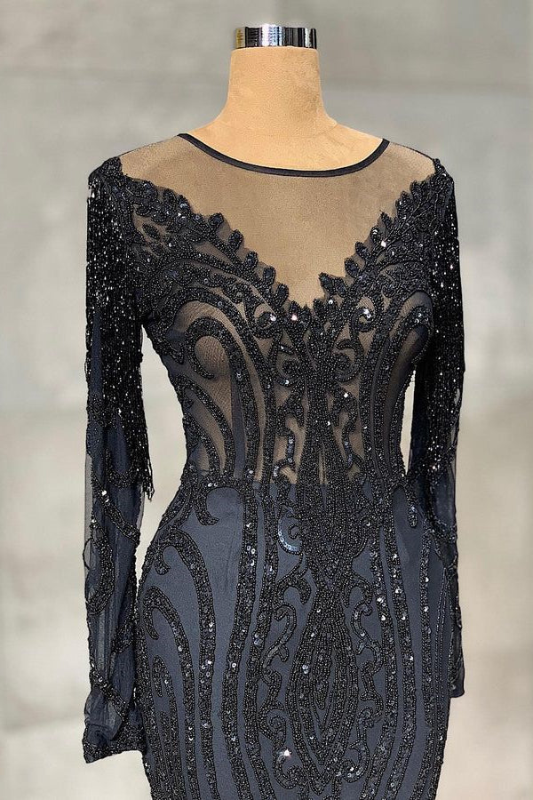 Black Mermaid Evening Dress Long Sleeves With Appliques