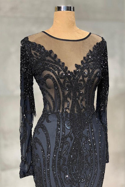 Black Mermaid Evening Dress Long Sleeves With Appliques