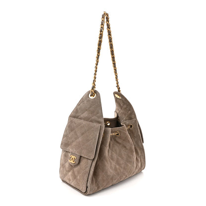 Suede Quilted Small Chanel 25 Handbag Dark Grey