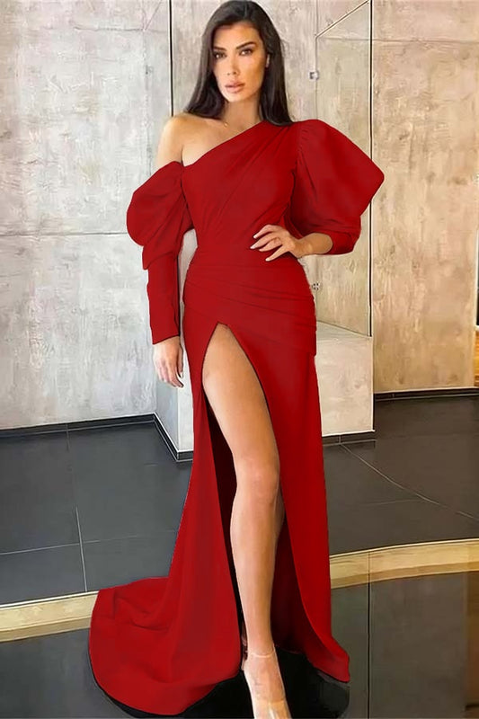 Black Mermaid Evening Dress Long Sleeve With Slit