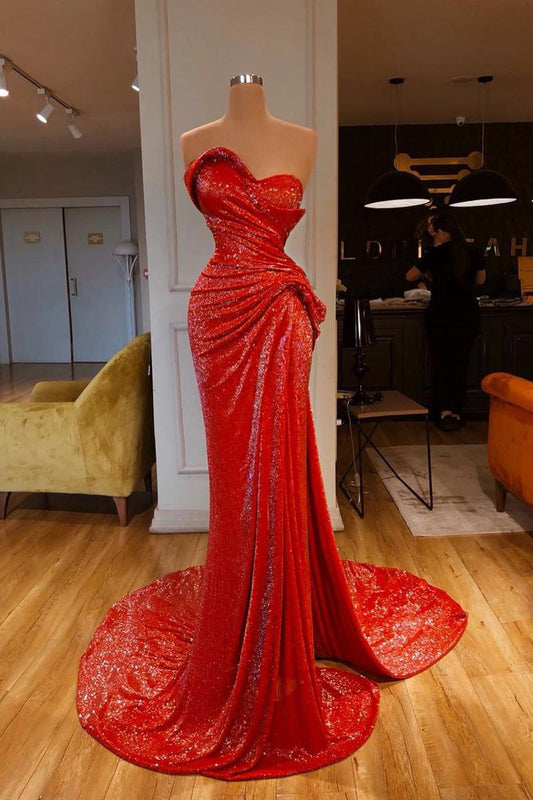 Sweetheart Mermaid Prom Dress Red With Sequins
