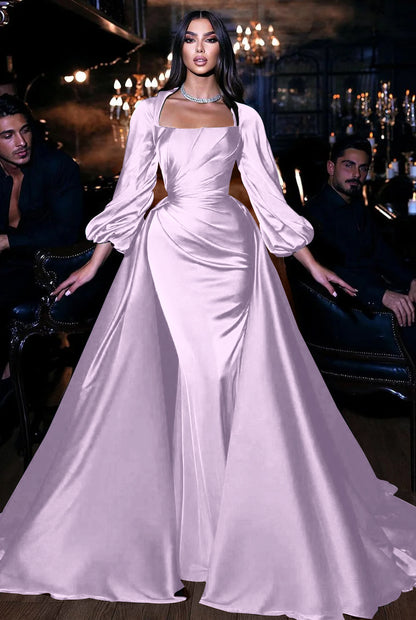 Square Emerald Long Sleeves Mermaid Prom Dress With Ruffles