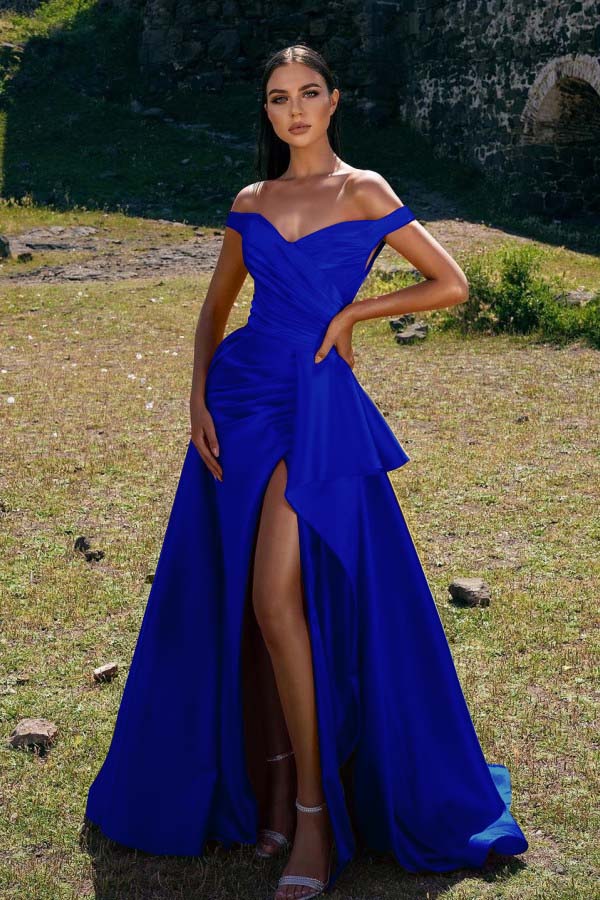 Off-The-Shoulder Mermaid Prom Dress Red With Slit