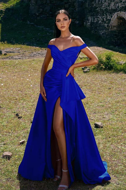 Off-The-Shoulder Mermaid Prom Dress Red With Slit