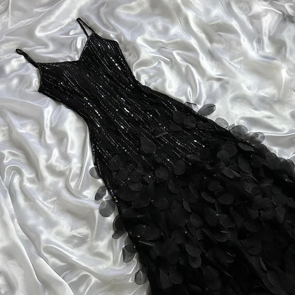 Gorgeous A Line Spaghetti Strap Beaded Sequin Ivory Chiffon Prom Dress Evening Dress SH2245