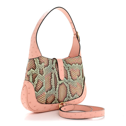 Snakeskin Ostrich Calfskin Small Jackie 1961 Hobo Pink Multicolor