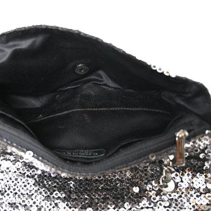 Sequin Medium Single Flap Dark Silver