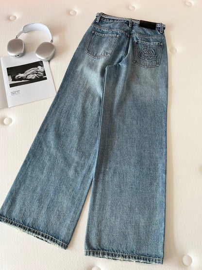 CC Rhinestone Belt Wide-Leg Jeans Blue Denim 351177
