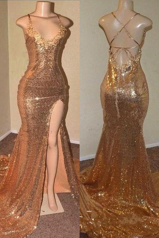Sequins Mermaid Modern V-Neck Prom Dress